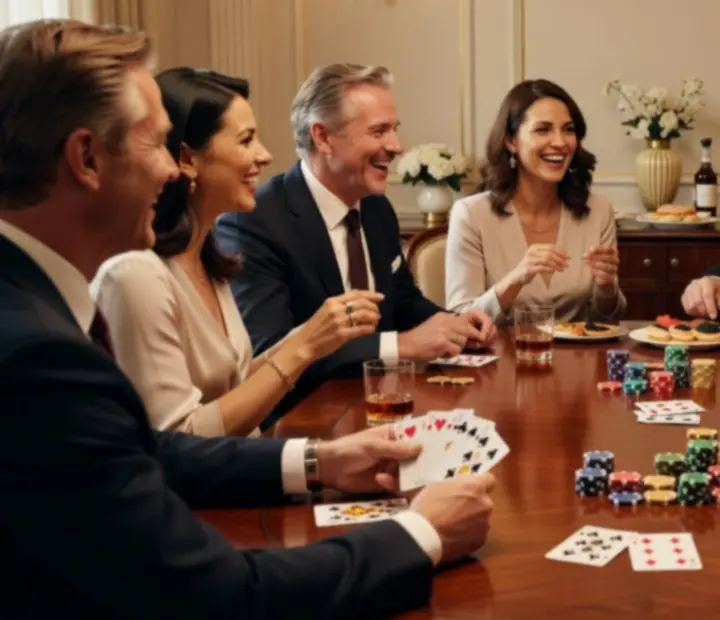 Hosté během pokerového večera v elegantním prostředí